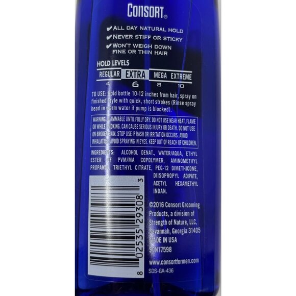 Consort Hair Spray for Men, Extra Hold, Unscented, Non-Aerosol 8 oz 3 pack - Picture 3 of 3